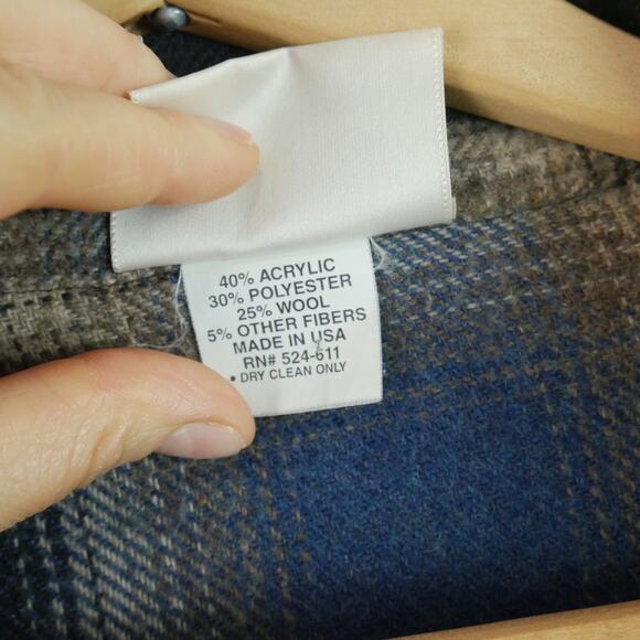 Vintage Large Shacket Oversized Western Shadow Plaid Fringe 90s Wool Blend - Picture 3 of 10